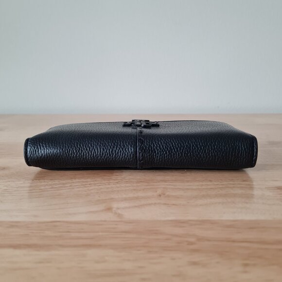 Tory Burch McGraw Envelope Wallet Black Pebbled Long Flap Luxury Designer Zip - Picture 3 of 10